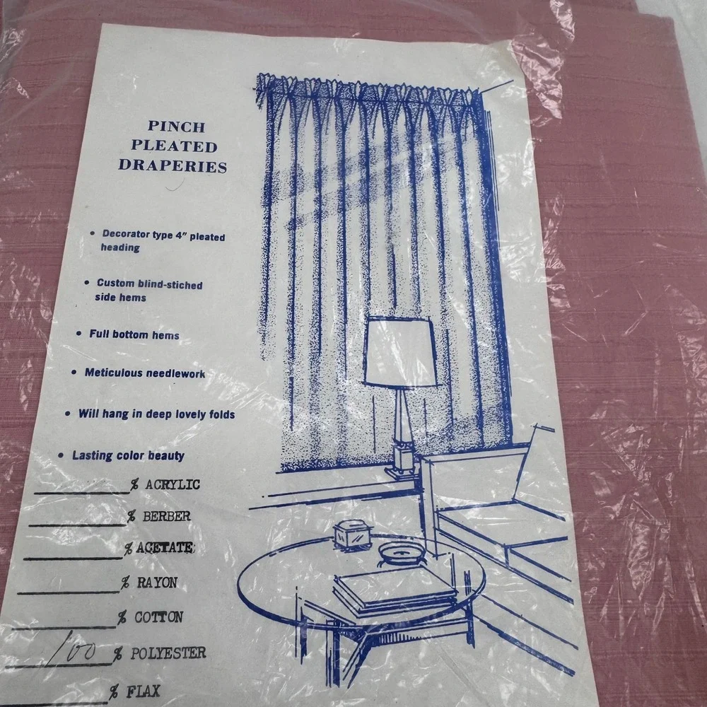 Vintage Pinch‎ Pleated Draperies Set 2 Panels Pink 84